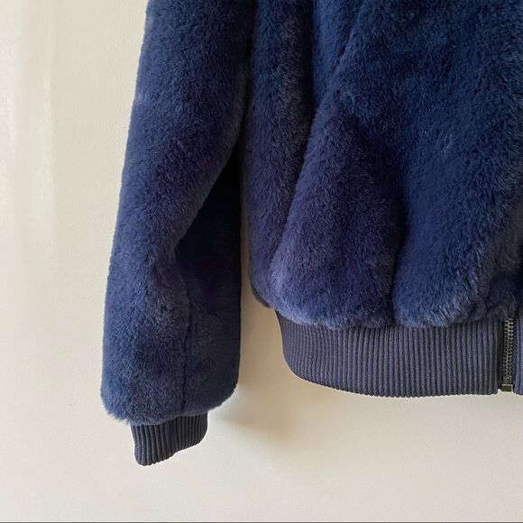 Nwot-Banana Republic Navy Faux Fur Bomber Jacket (Size:Xs) - Picture 7 of 10